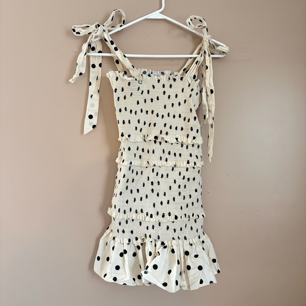 Polka Dot Mini Dress in Cream and Black